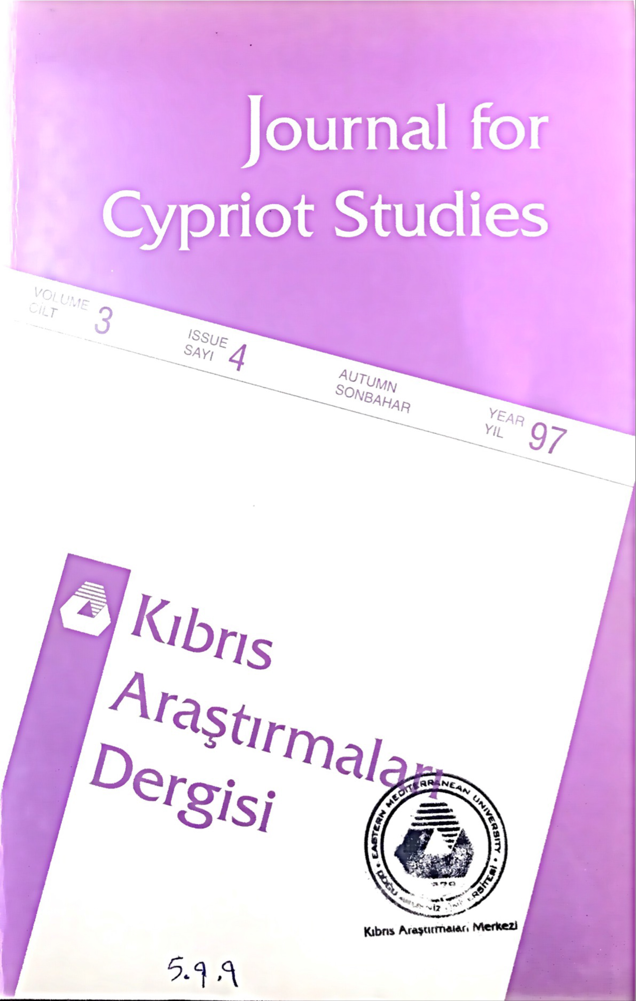 					View Vol. 3 No. 4 (1997): Journal of Cyprus Studies
				
